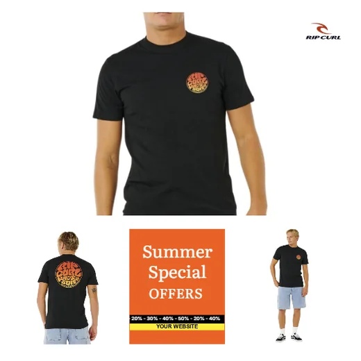 Multi-image template applied to a Rip Curl t-shirt